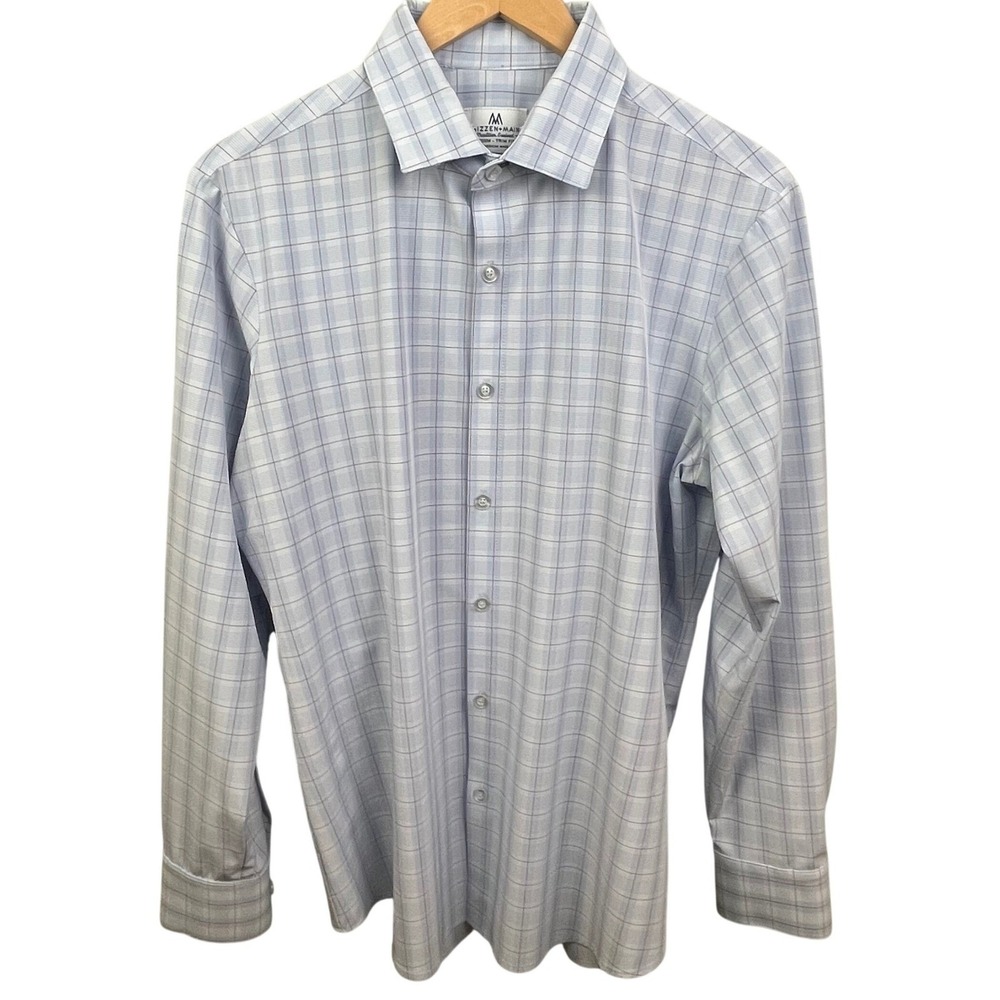 Mizzen + Main Trim Fit Light Blue Red‎ Plaid Performance Shirt Medium USA Men's